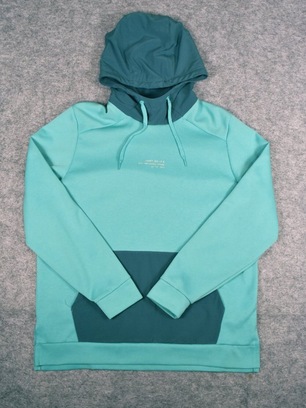 Nike Dri-Fit Q5 Green Blue Fleece Sweat Wick Pull Over Gym Hoodie Men Size L
